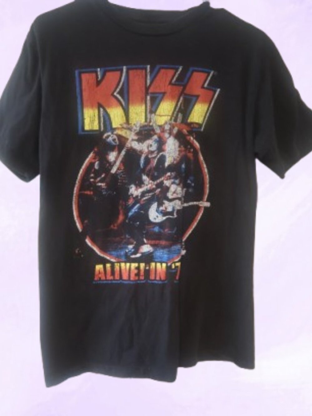 Kiss kiss graphic band music concert t-shirt "alive! in '75" in black, red yello